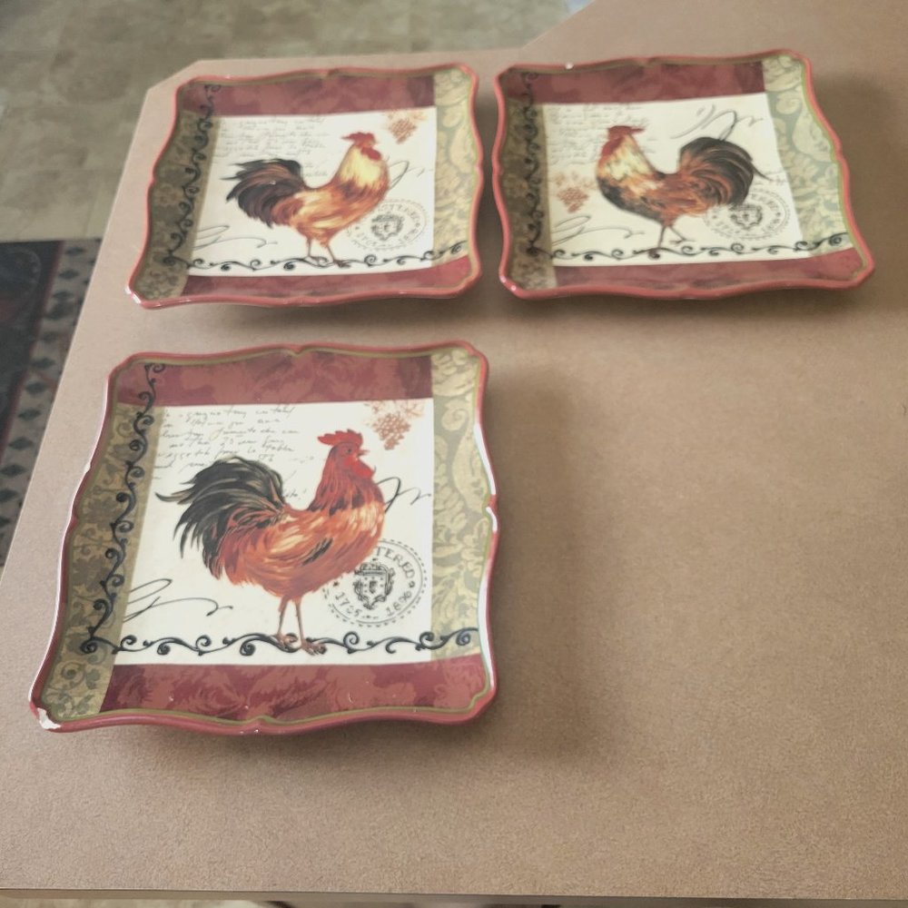 Tuscan Rooster Dinner Plate Set by Pamela Gladding (damaged)